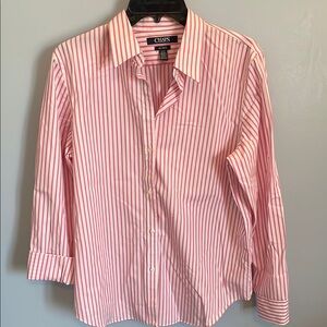 Chaps pink and white Striped Button-Up Shirt women’s large